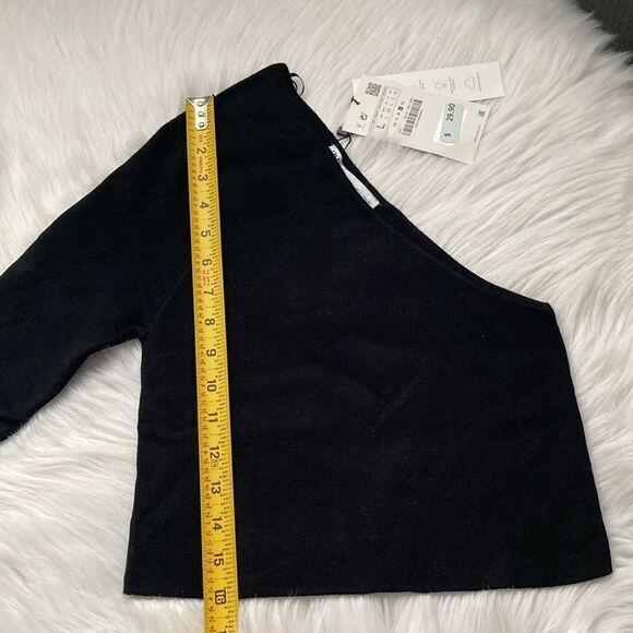 Zara Black Asymmetrical Knit Crop Top Size L - Picture 8 of 8